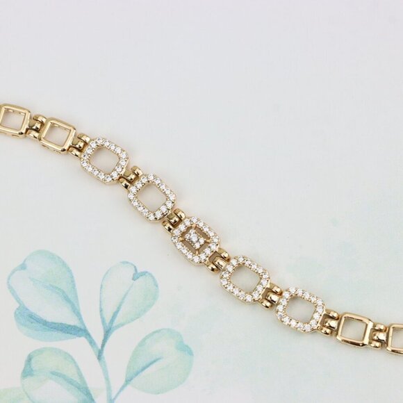 "Elegant Rose Gold Bracelet with Paved Square Links, 7.5 Inch, XPBL0896 - Picture 1 of 12
